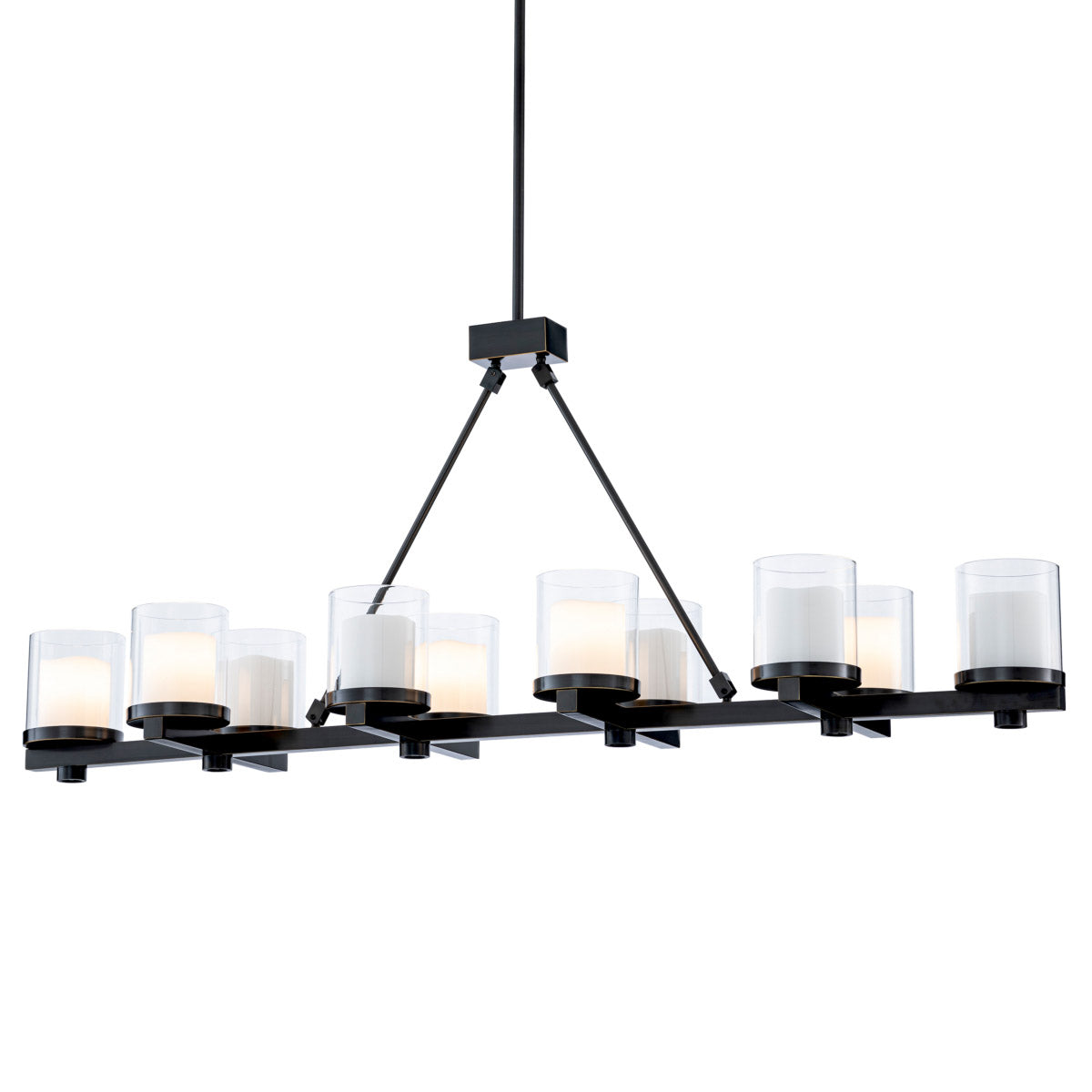 Eichholtz Chandelier Donovan comes with ten clear glass cylindrical shades including faux candles with LED lights and a