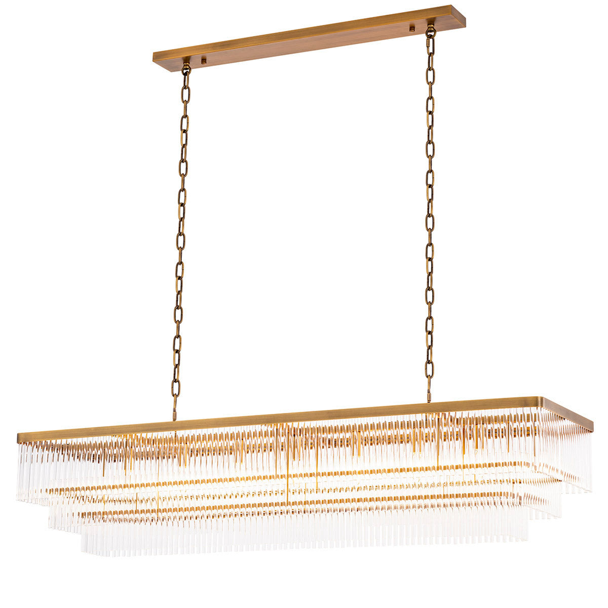 Eichholtz Chandelier East rectangular Chandelier East has more than a hint of Art Deco decadence. This rectangular 3-tier chandelier