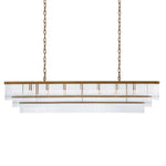 Eichholtz Chandelier East rectangular with antique brass finish exudes the vibrant atmosphere of the roaring 1920s. Several levels of