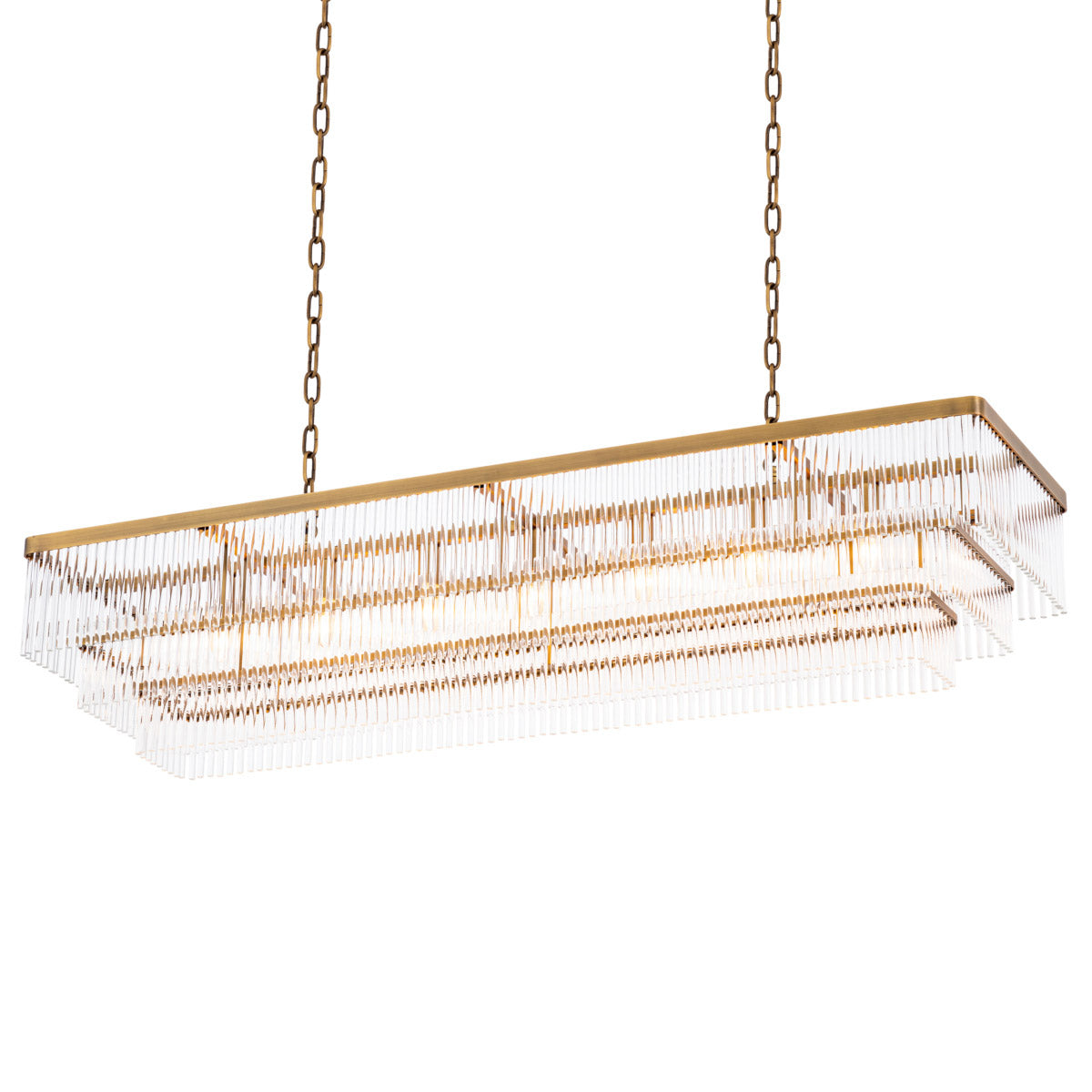 Eichholtz Chandelier East rectangular clear glass rods emanate a captivating illumination. Ideally suited to modern interiors and 1920s and