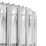 Eichholtz Chandelier Gigi L chandelier features a tapered body with 4 hoops. Rods of clear glass and nickel finished