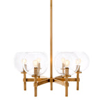 Eichholtz Chandelier Jade S luminaire has an antique brass finish. From a central stem 6 arms extend in every