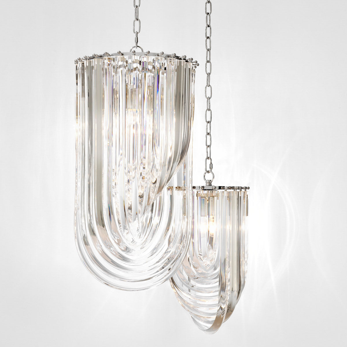 Eichholtz Chandelier Murano 14 inch dia high-class luxury chandelier with a twist features a series of long sculptural acrylic drops which