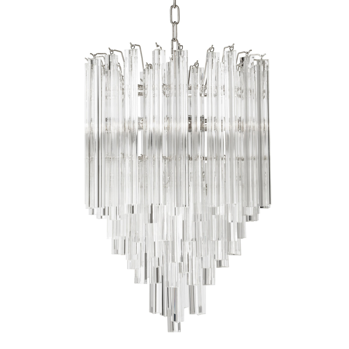 Eichholtz Chandelier Salerno replica chandelier with nickel finish exudes the vibrant atmosphere of the roaring 1920s. Several tapered