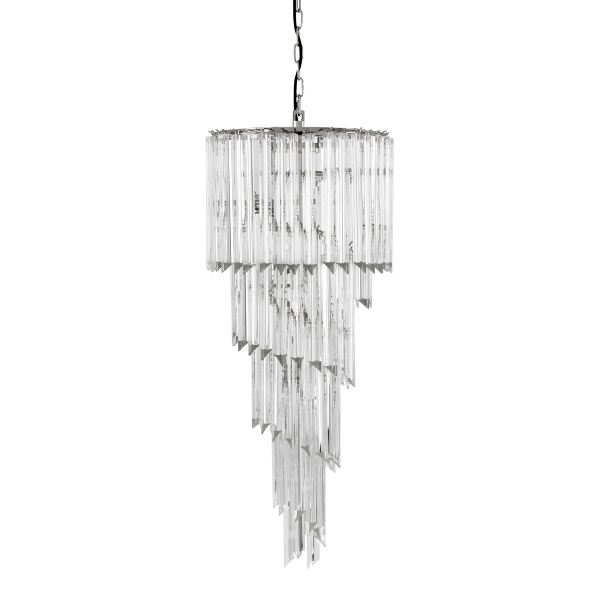 Eichholtz Chandelier Trapani early 1940s, the nickel finished Trapani Chandelier radiates extravagance. Characterised by its tapered arra...