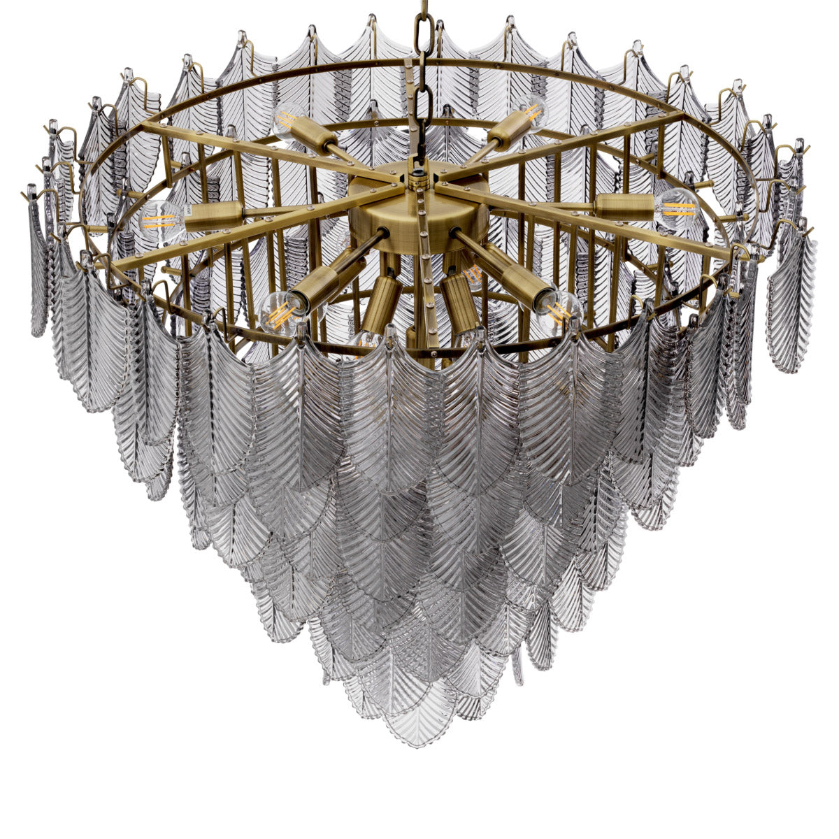 Eichholtz Chandelier Verbier L brass finish and smoke glass decorations not only fulfils its purpose of illuminating the room,