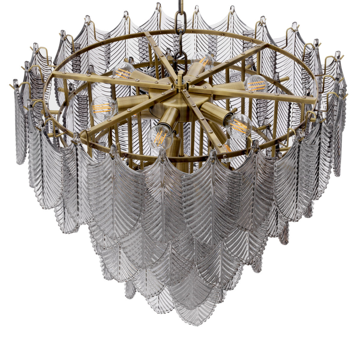 Eichholtz Chandelier Verbier S and smoke glass decorations not only fulfils its purpose of illuminating the room, but it