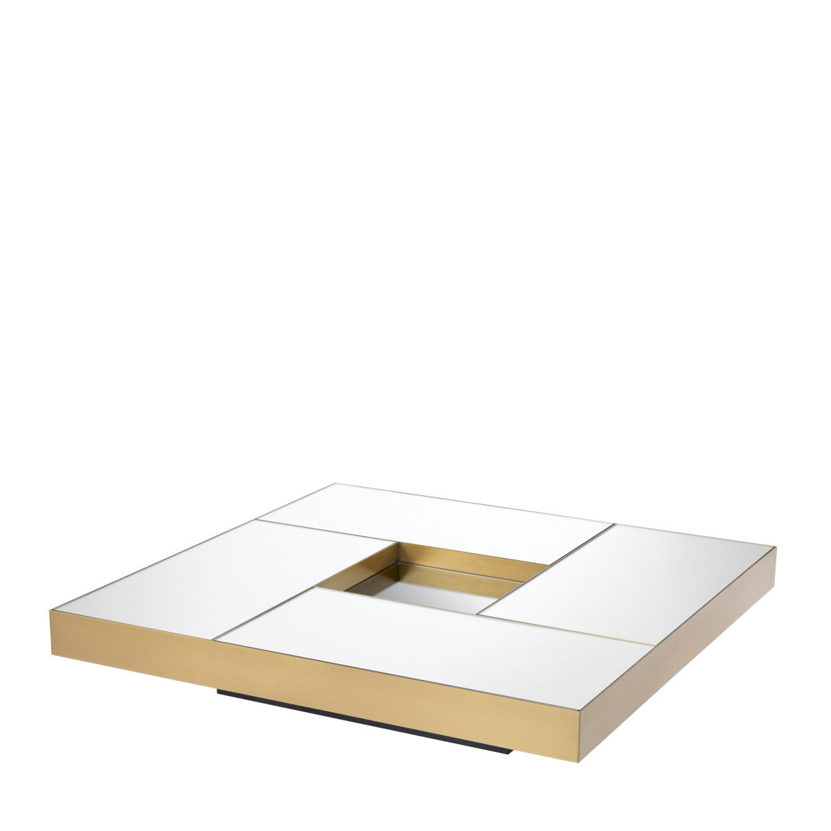 Eichholtz Coffee Table Allure room. The table top rests on a square black base and is adorned with brushed
