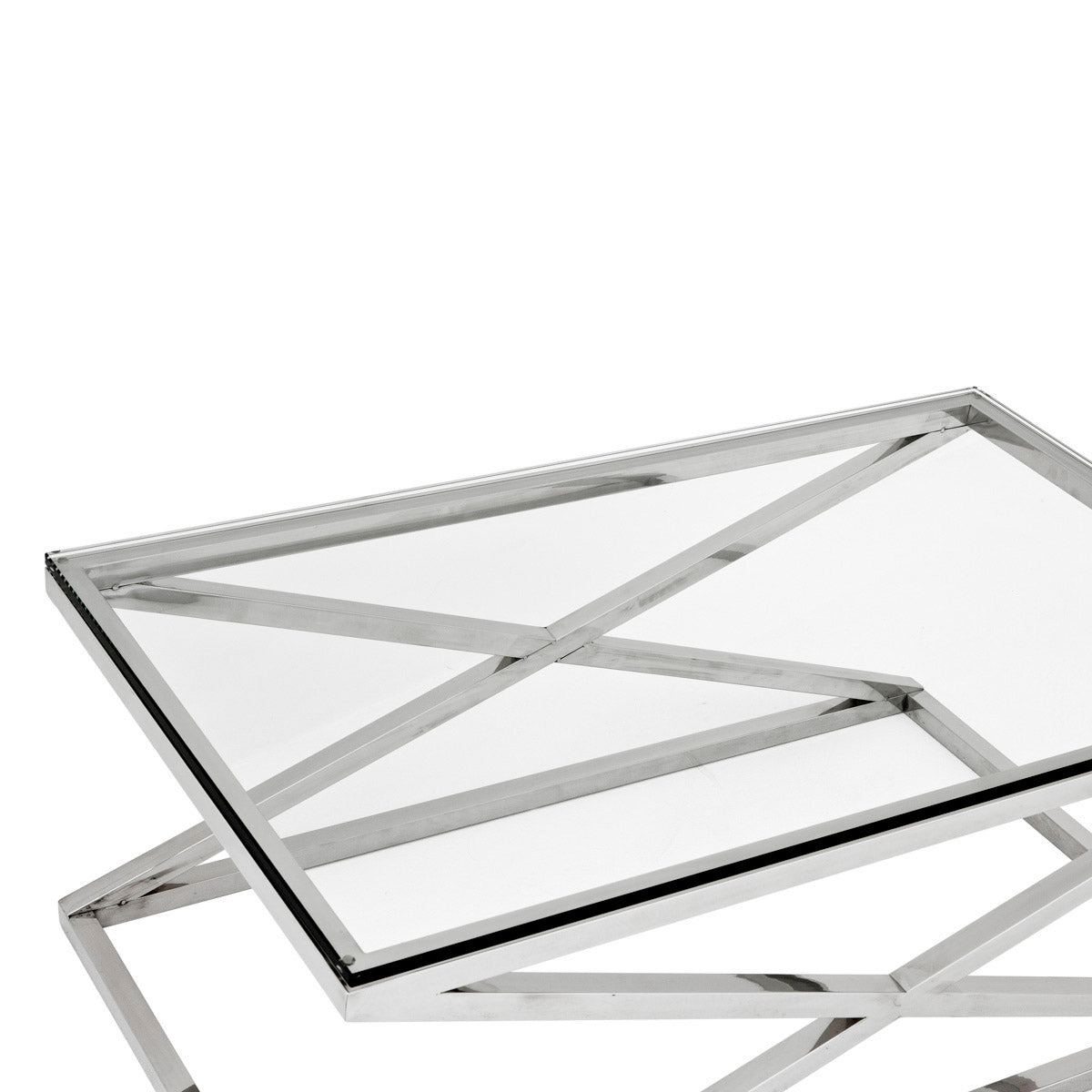 Eichholtz Coffee Table Criss Cross with a rectangular clear glass tabletop. Coffee Table Criss Cross Crafted by Eichholtz this coffee
