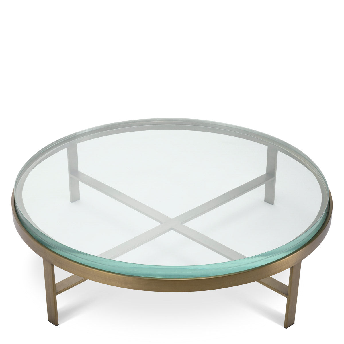 Eichholtz Coffee Table Hoxton elegance. Crafted with a brushed brass finish, the thick, clear circular glass top adds a