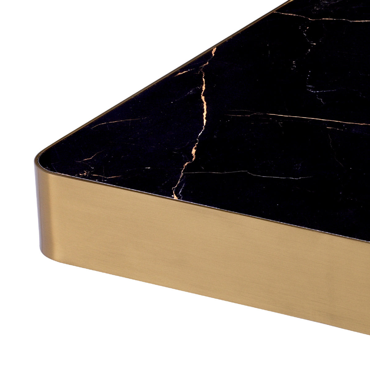 Eichholtz Coffee Table Luxus sturdy base with brushed brass finish and a black ceramic tabletop with marble look design