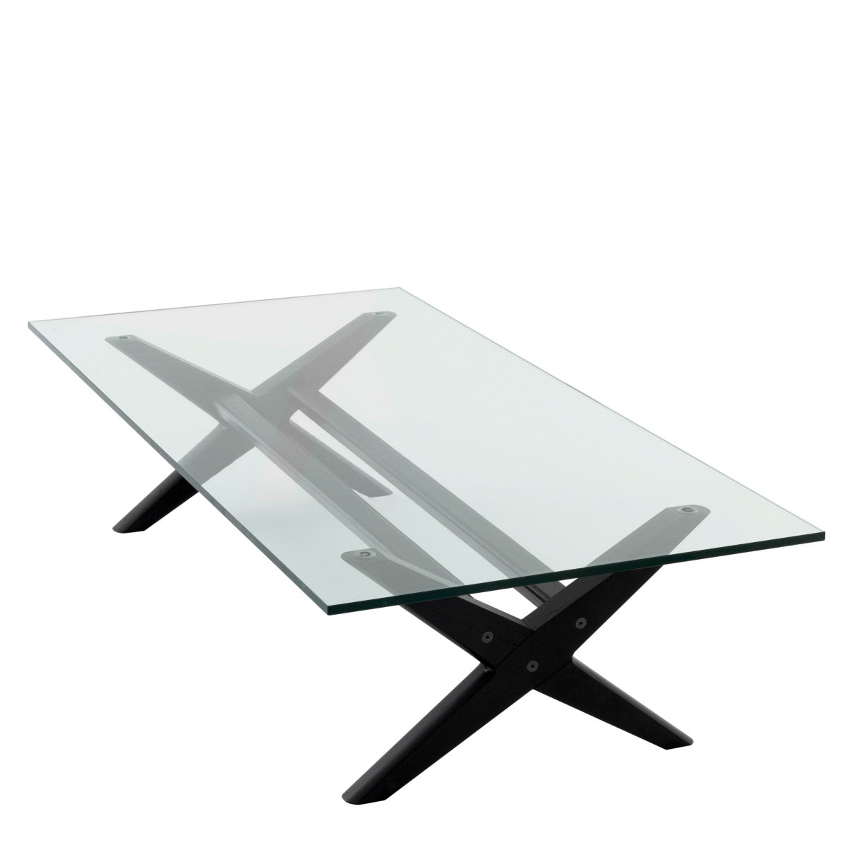 Eichholtz Coffee Table Maynor clear glass table top, this sturdy piece features the X-shaped legs that are characteristic for