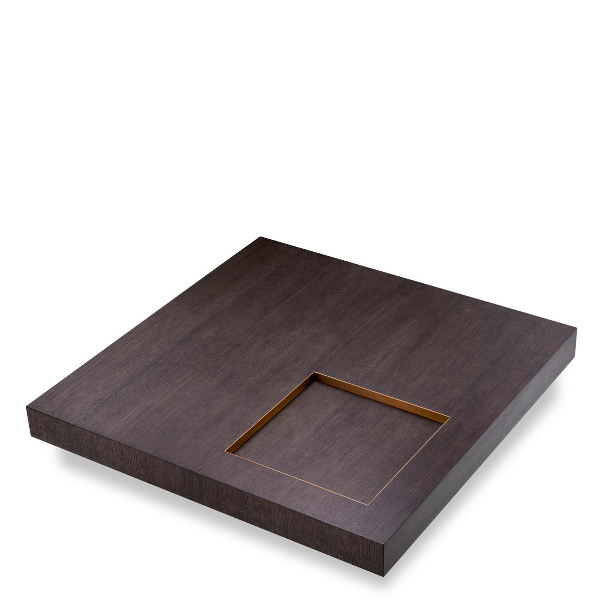 Eichholtz Coffee Table Otus square The exquisite mocha oak veneer exudes a rich and captivating beauty, while the brushed brass