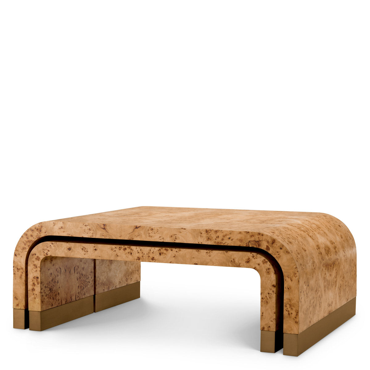 Eichholtz Coffee Table Quinton set of 3 Crafted from the trending light brown mappa burl veneer, its sleek design is enhanced by