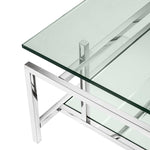 Eichholtz Coffee Table Superia sturdy frame of polished stainless steel and a clear glass tabletop and a mirror glass