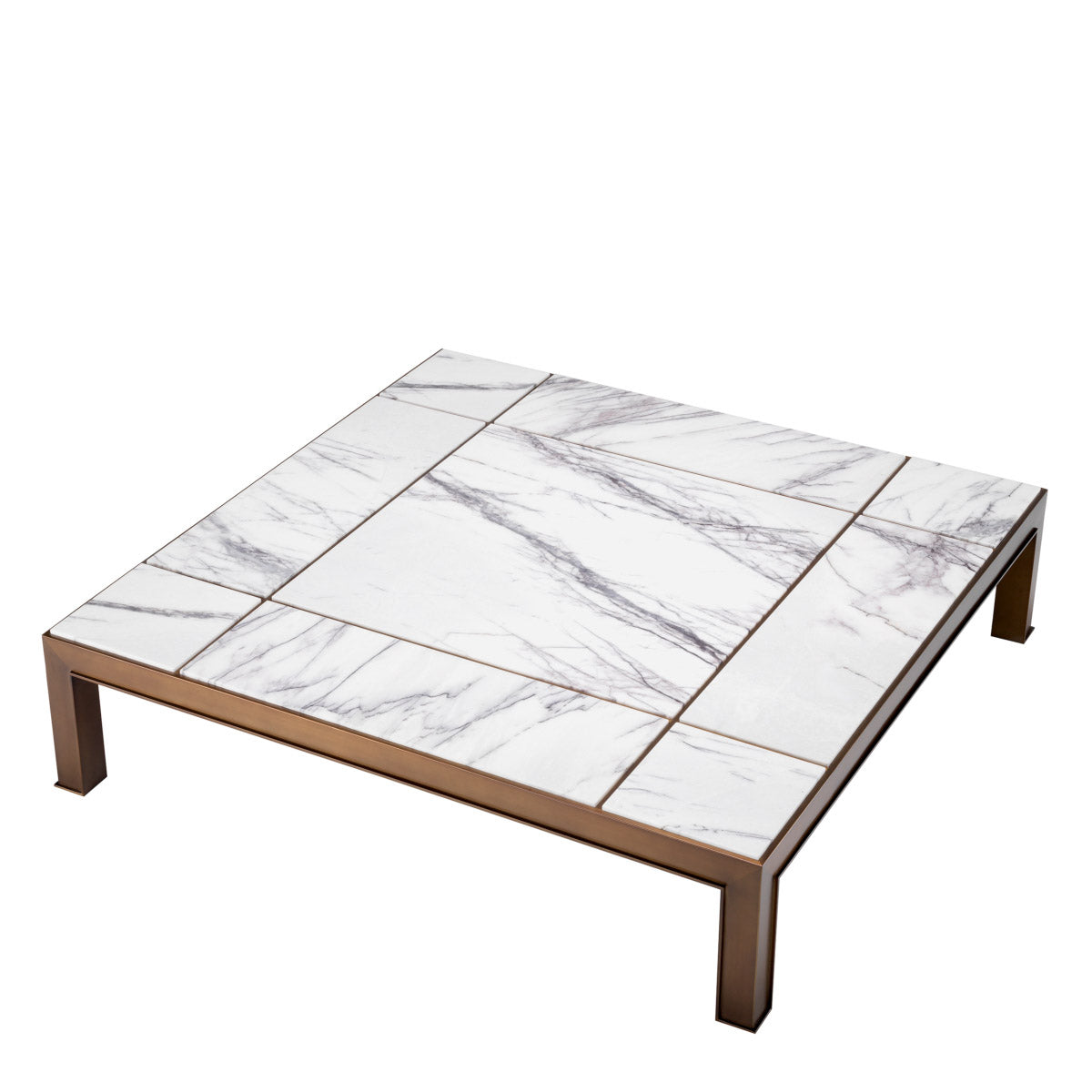 Eichholtz Coffee Table Tardieu a sturdy medium bronze finish frame with an inlaid top of Italian bianco lilac marble.