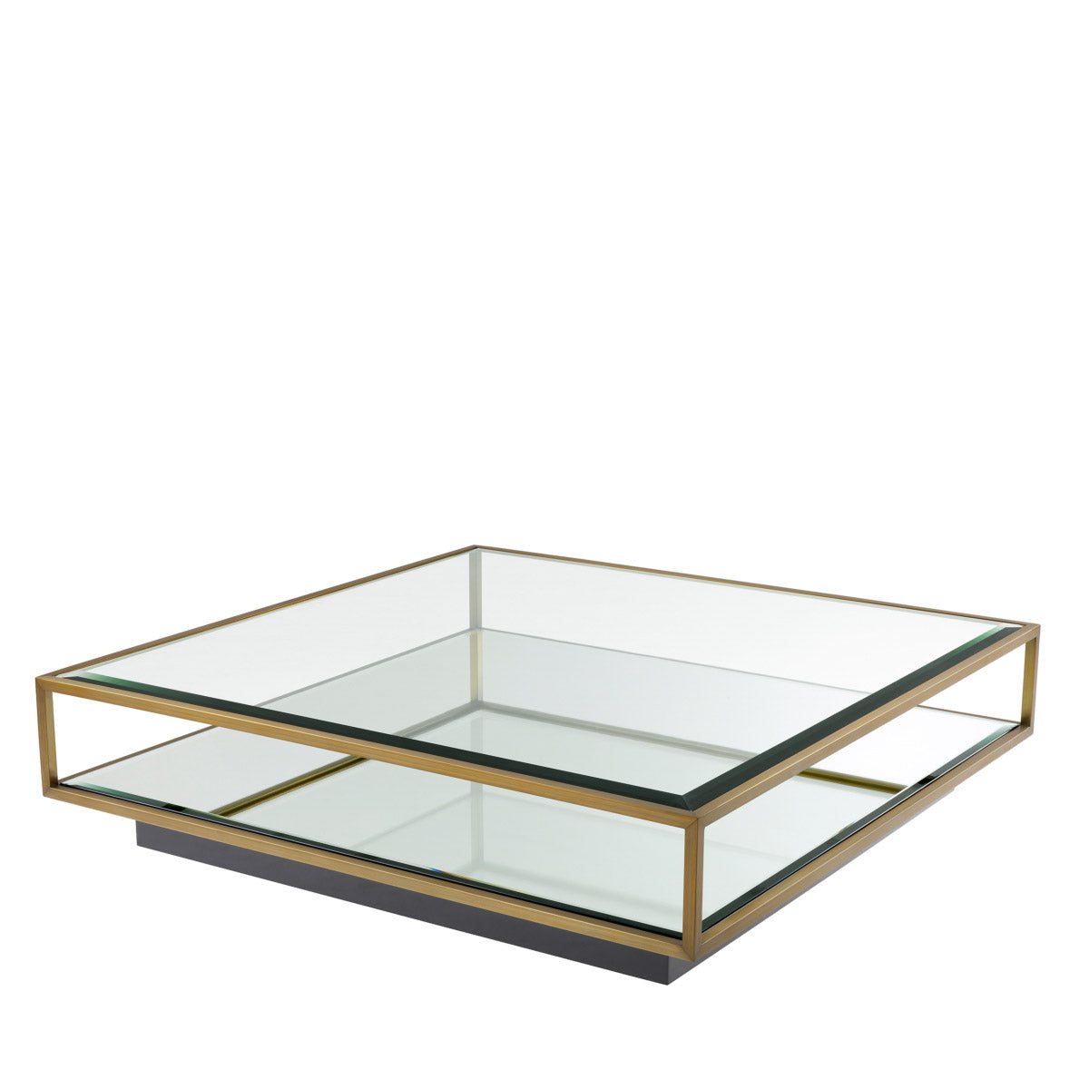 Eichholtz Coffee Table Tortona L tabletop of clear glass and a lower shelf of beveled mirror glass. Coffee Table Tortona