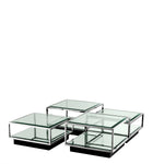 Eichholtz Coffee Table Tortona set of 4 polished stainless steel frame, each of these square furniture pieces features a tabletop and lower