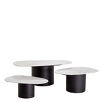 Eichholtz Coffee Table Zane set of 3 tabletops and a cylindrical black base. Featuring a striking ceramic marble-look surface with a mono...