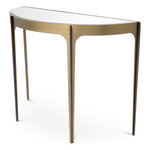 Eichholtz Console Table Artemisa are accentuated by sleek bronze bars on the legs and a semi-circular tabletop of beveled
