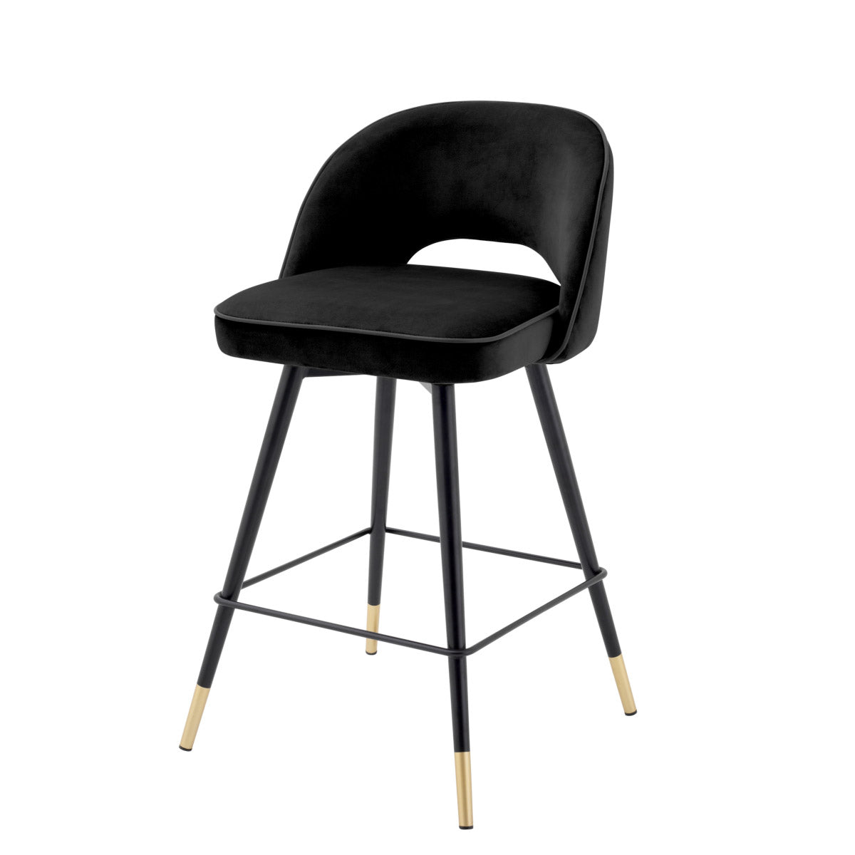 Eichholtz Counter Stool Cliff in a set of 2. Featuring black tapered legs with gold caps, the solid frame