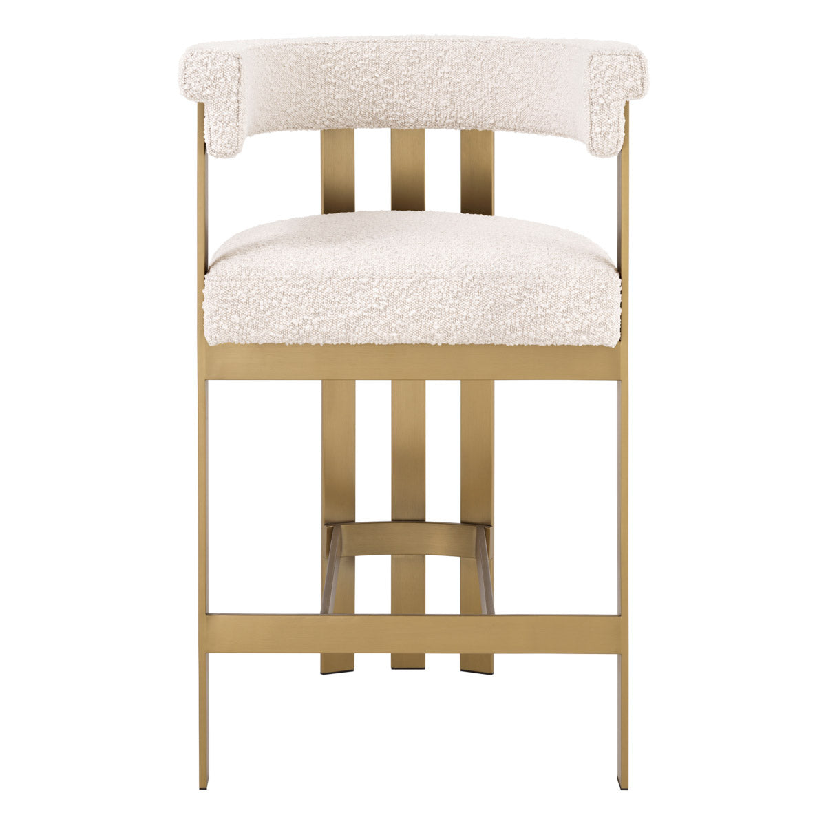 Eichholtz Counter Stool Clubhouse chair. Upholstered in cozy and elegant Bouclé Cream fabric, this counter stool offers exceptional comfort