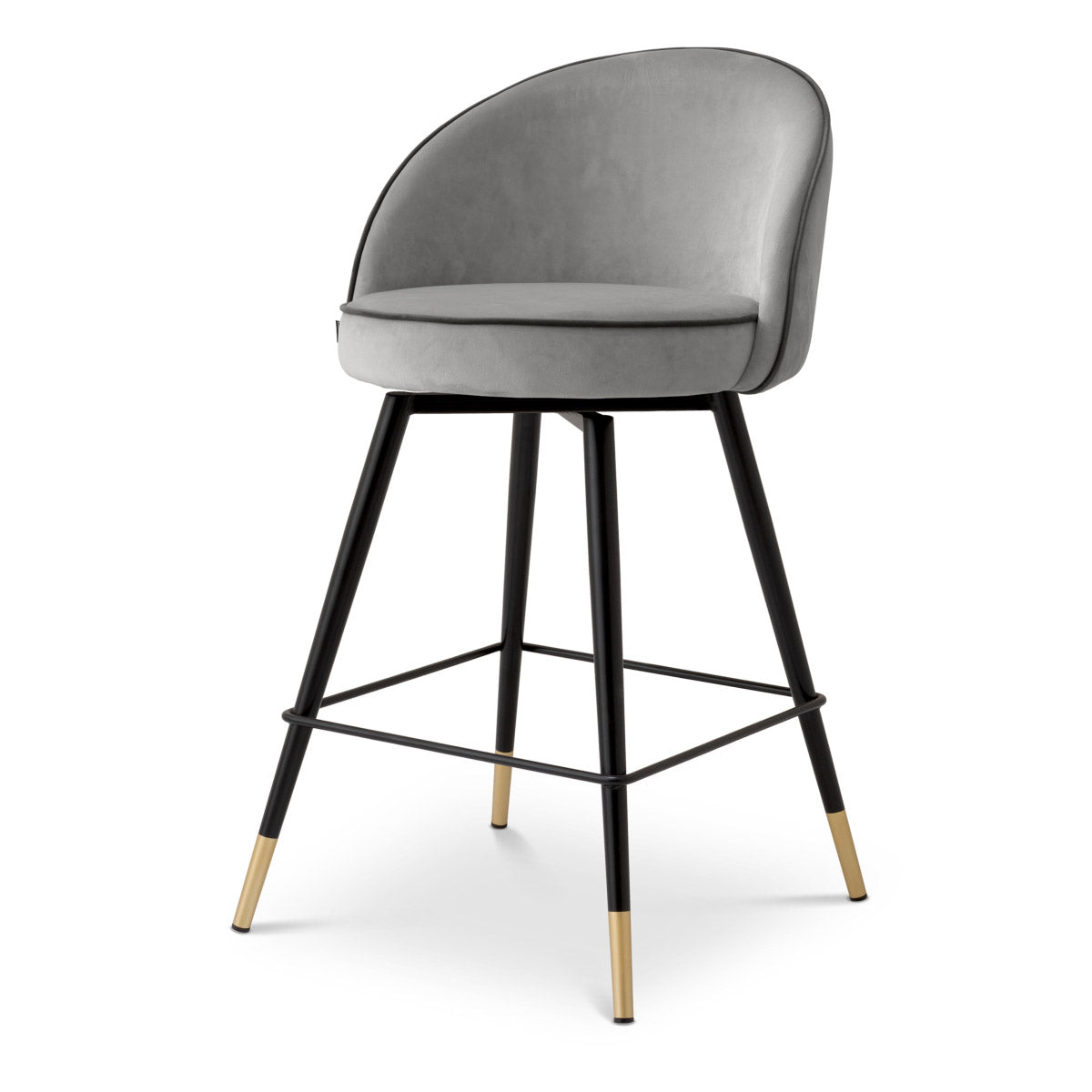 Eichholtz Counter Stool Cooper set of 2 in alluring Roche Light Grey Velvet with striking roche dark grey piping, this remarkable set