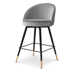 Eichholtz Counter Stool Cooper set of 2 in alluring Roche Light Grey Velvet with striking roche dark grey piping, this remarkable set