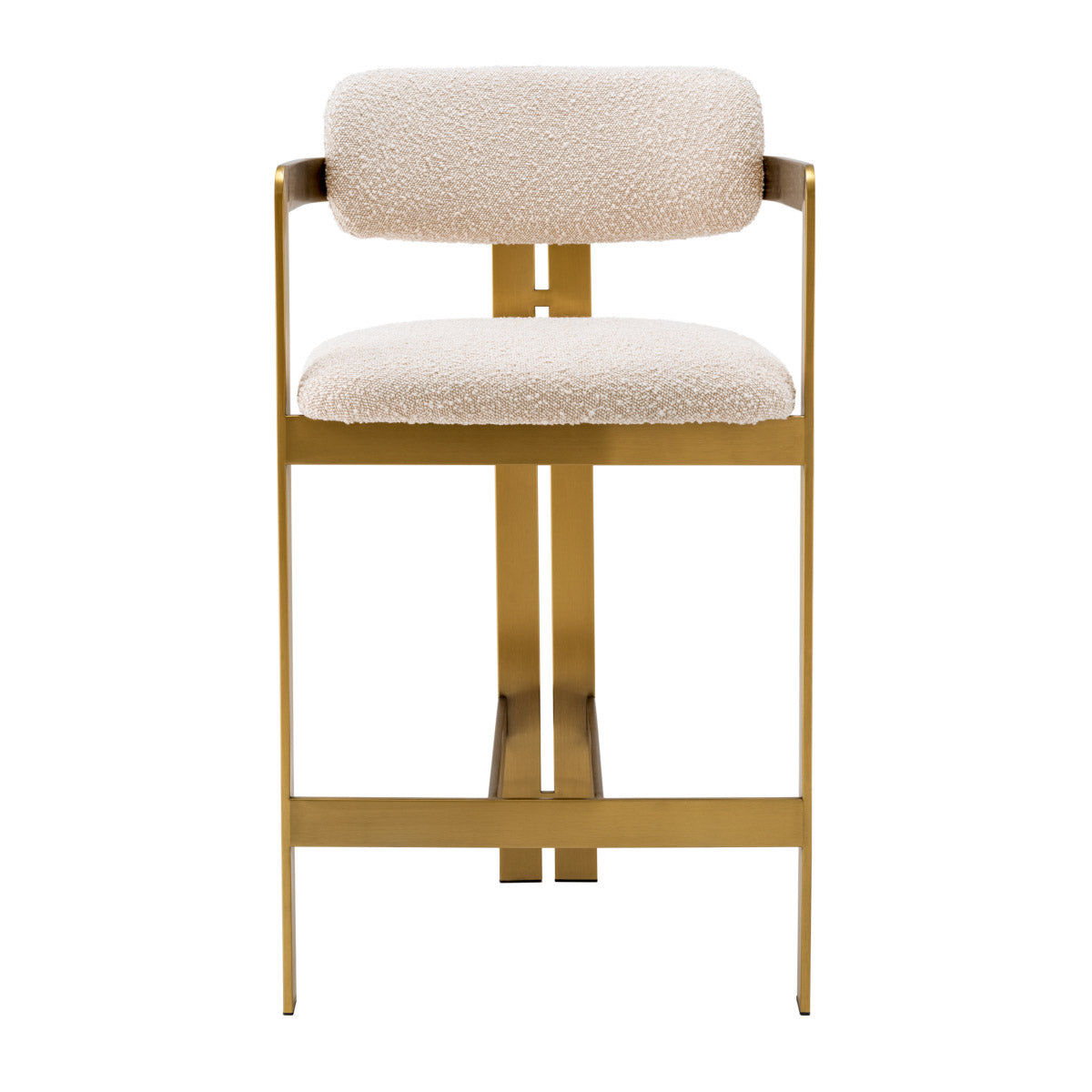 Eichholtz Counter Stool Donato a circular seat and curved backrest in a Bouclé cream upholstery, this counter stool pairs