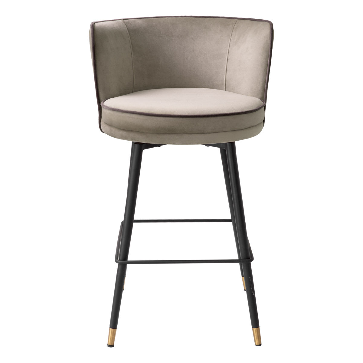 Eichholtz Counter Stool Grenada Savona greige velvet with elegant contrast piping, this barstool boasts a swivel base for versatile
