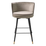 Eichholtz Counter Stool Grenada Savona greige velvet with elegant contrast piping, this barstool boasts a swivel base for versatile