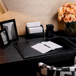 Eichholtz Desk Blotter Scaleo sophistication to your workspace. Wrapped in croco embossed black leather, this desk blotter exudes a