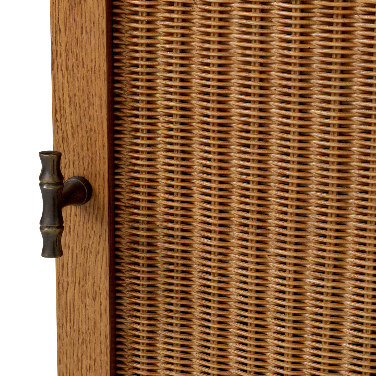 Eichholtz Desk Borchard Borchard, crafted in a rich caramel oak veneer that envelops rattan paneling. This piece seamlessly