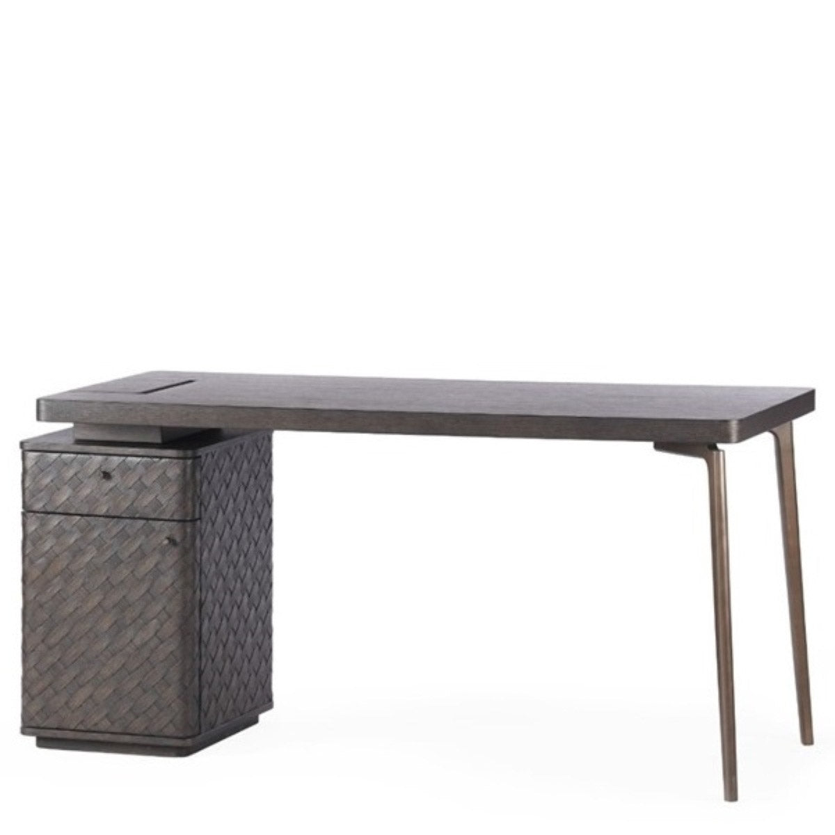 Eichholtz Desk Fiji Experience the exquisite Fiji Desk, adorned with mesmerizing woven oak veneer strips. The cabinet has