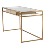 Eichholtz Desk Napa Valley frame with brushed brass finish, a clear glass top and a drawer of woven washed
