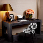 Eichholtz Desk Rovigo grey oak veneer with a subtle bronze finish, this desk embodies the timeless appeal of