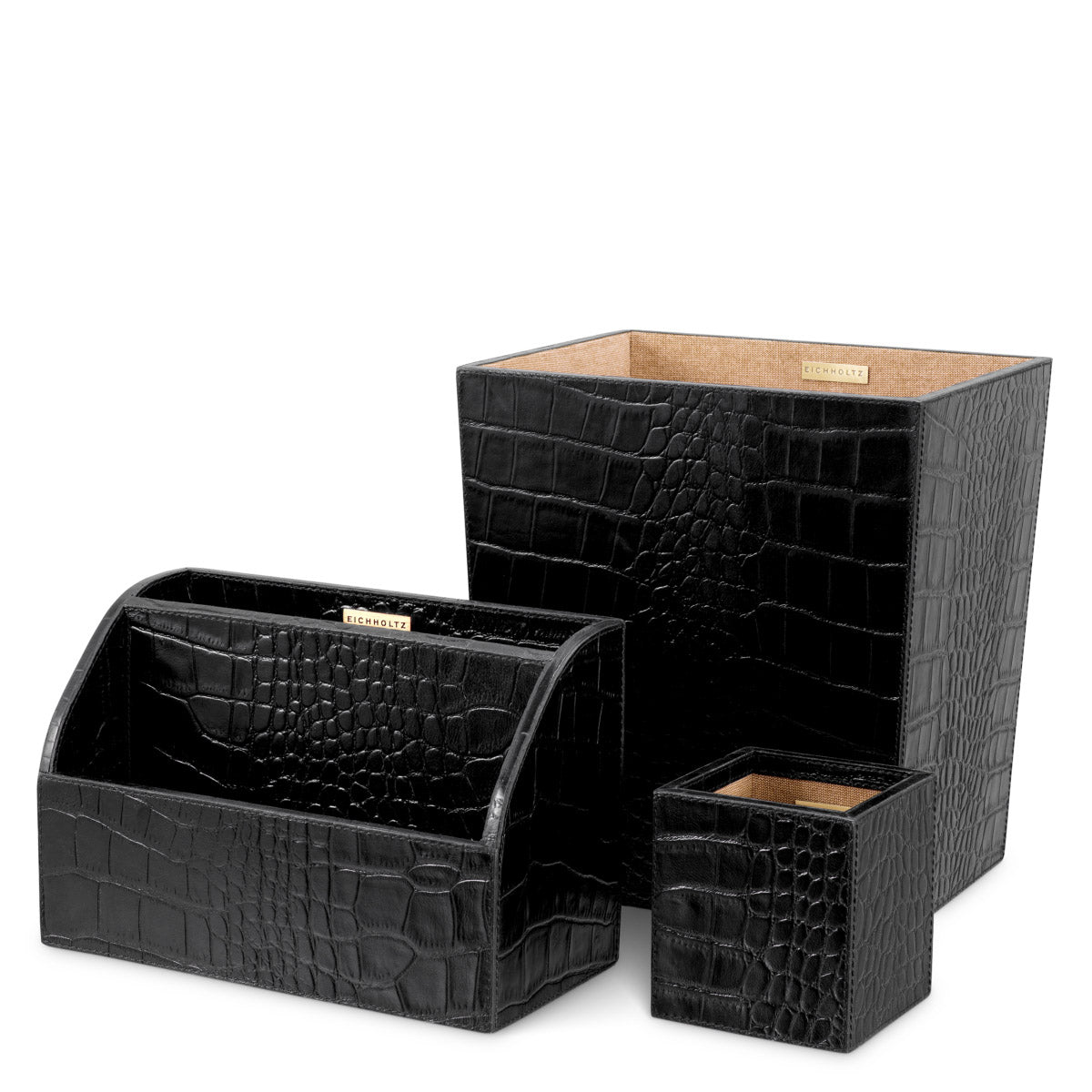 Eichholtz Desk Set Scaleo set of 3 Elevate your workspace with the Eichholtz Scaleo Desk Set of 3. Wrapped in luxurious croco