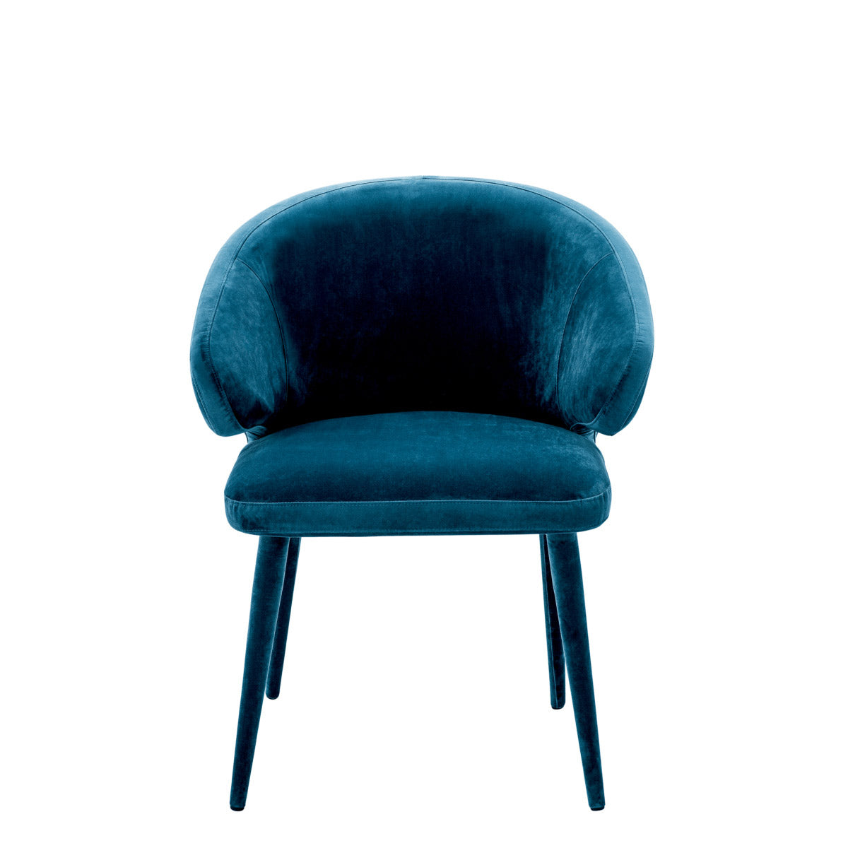 Eichholtz Dining Chair Cardinale legs feature a Roche teal blue velvet upholstery and give this eye-catching armchair a sense