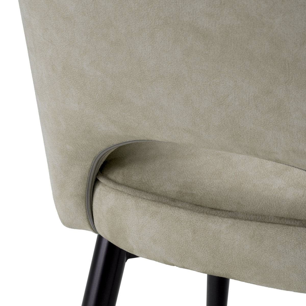 Eichholtz Dining Chair Cliff fabric, each chair boasts sophisticated grey piping and stunning black and brass-finished legs. These elements