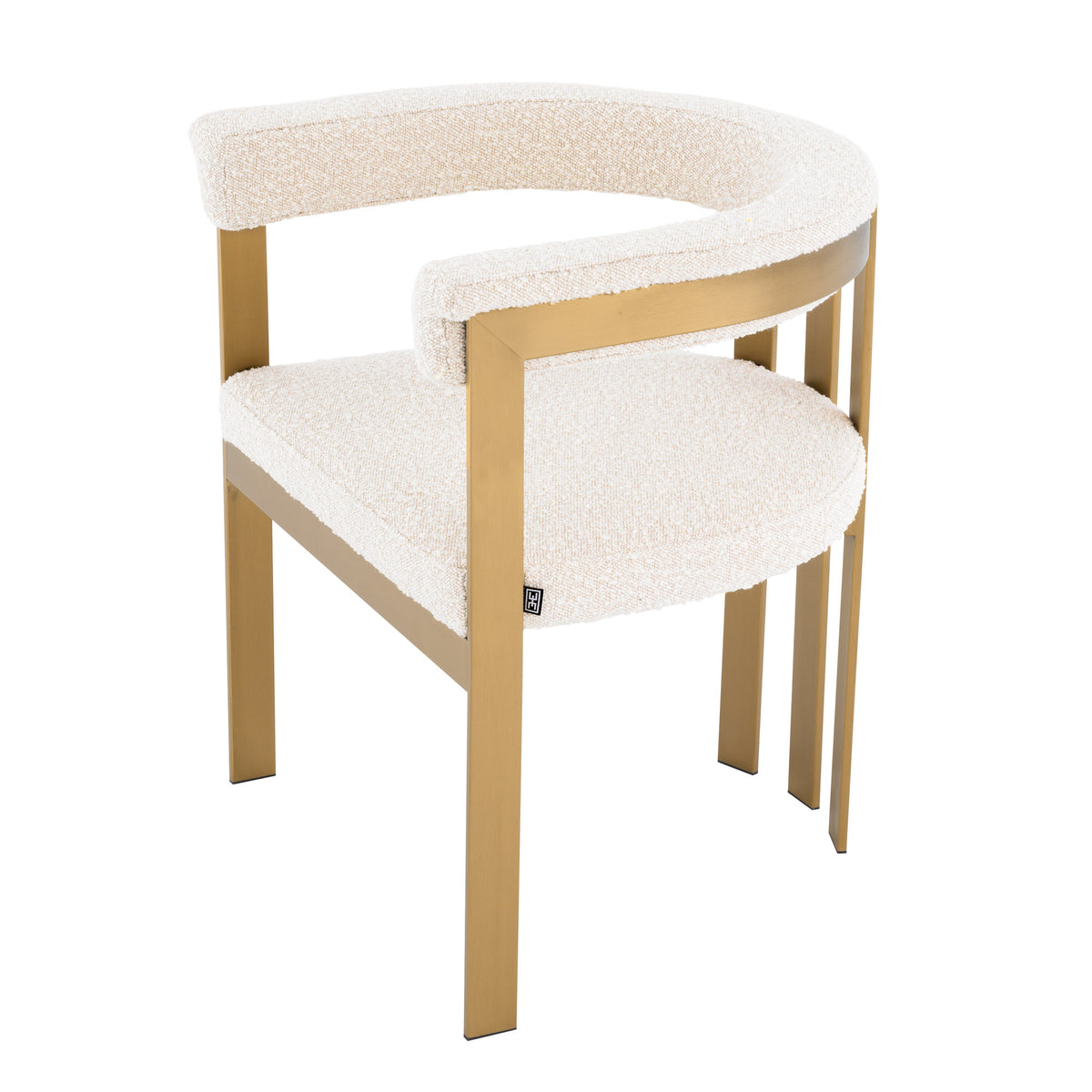 Eichholtz Dining Chair Clubhouse features a stylish frame in a brushed brass finish with a backrest that blends seamlessly