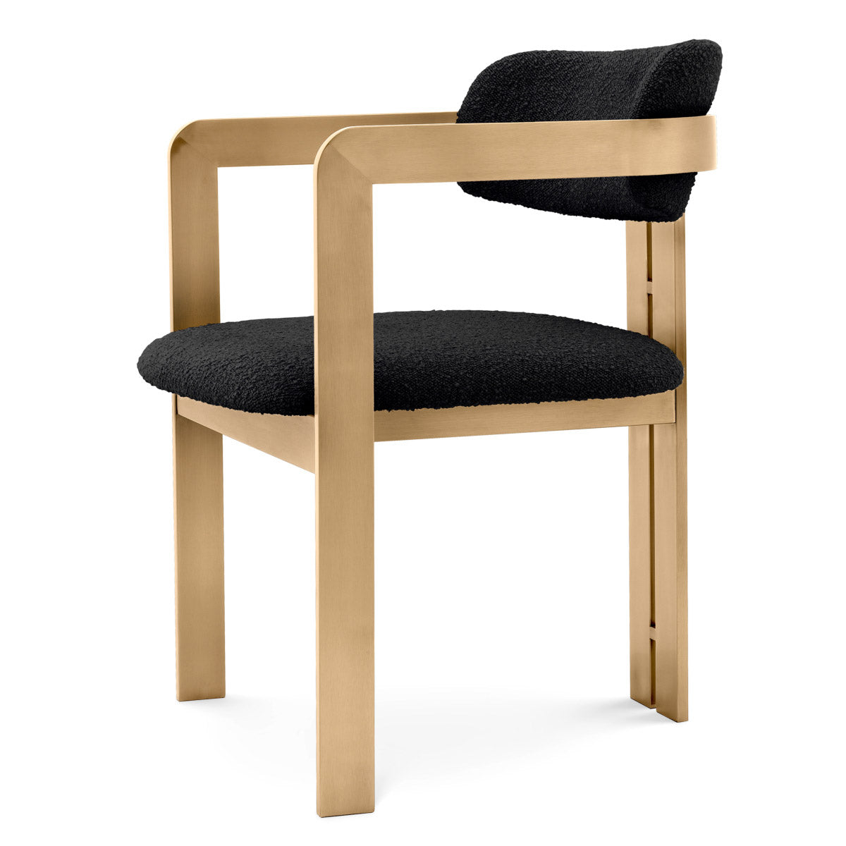 Eichholtz Dining Chair Donato the rounded backrest. The frame features a brushed brass finish and the seat is upholstered