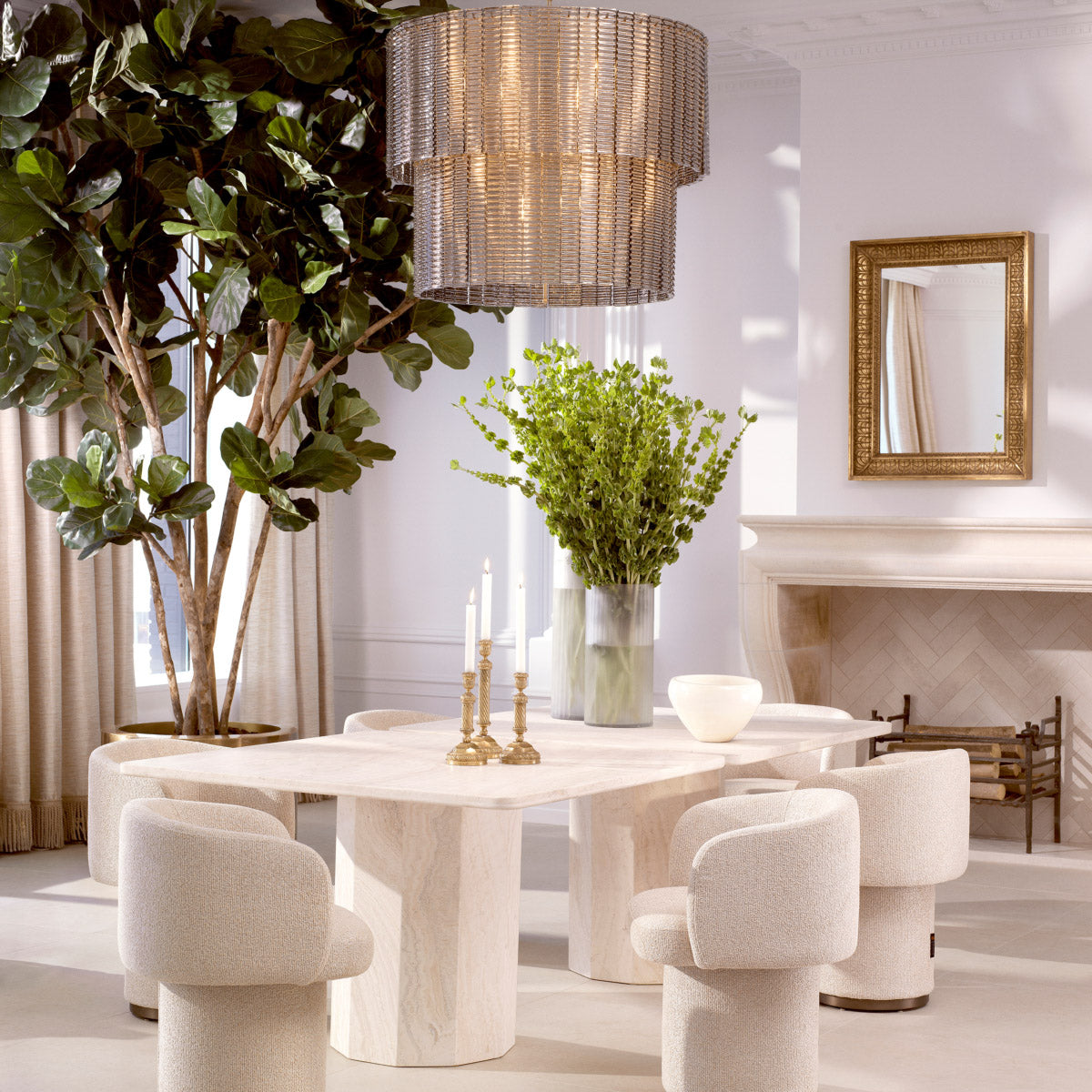 Eichholtz Dining Chair Marly glamour of New York City. This chair, with its Palmer beige upholstery and bronze accents,
