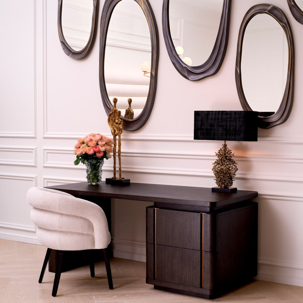 Eichholtz Dining Chair Novelle design, the back of the seat is adorned with three plush rolls, providing superior comfort