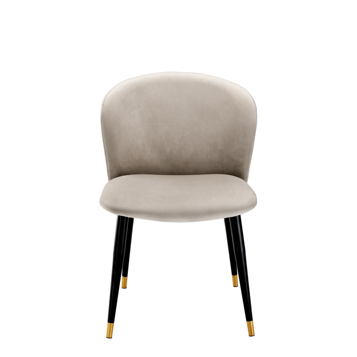 Eichholtz Dining Chair Volante curved back is designed to cocoon around you. Tapered black legs with brass tips detailing