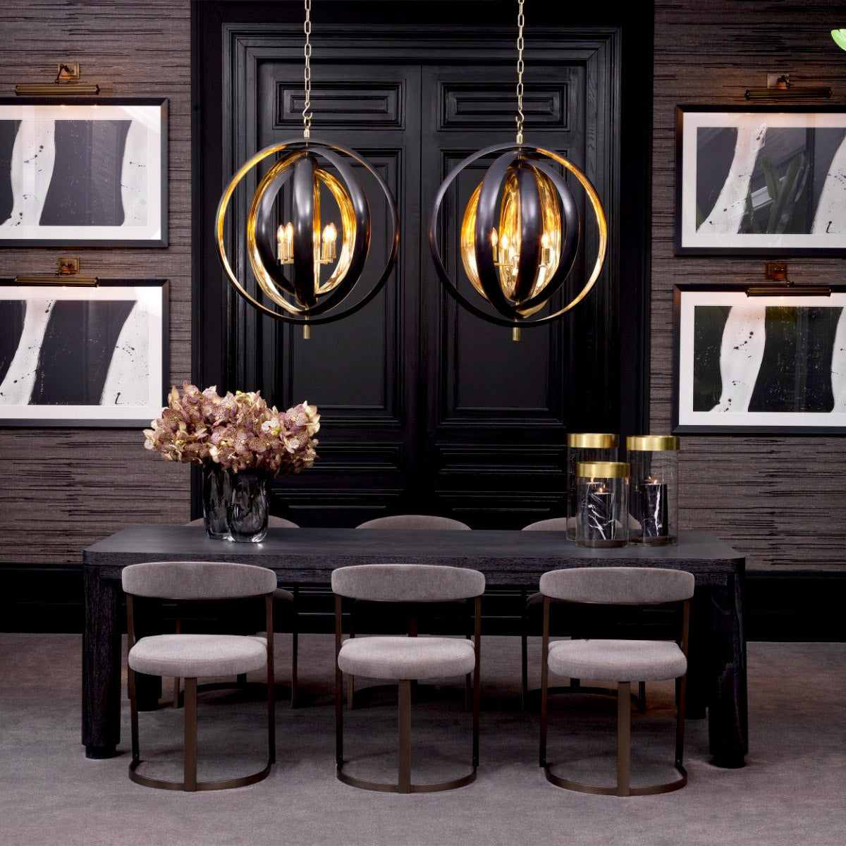 Eichholtz Dining Table Atelier S combines traditional craftsmanship with modern production techniques. This charcoal grey oak veneer dini...