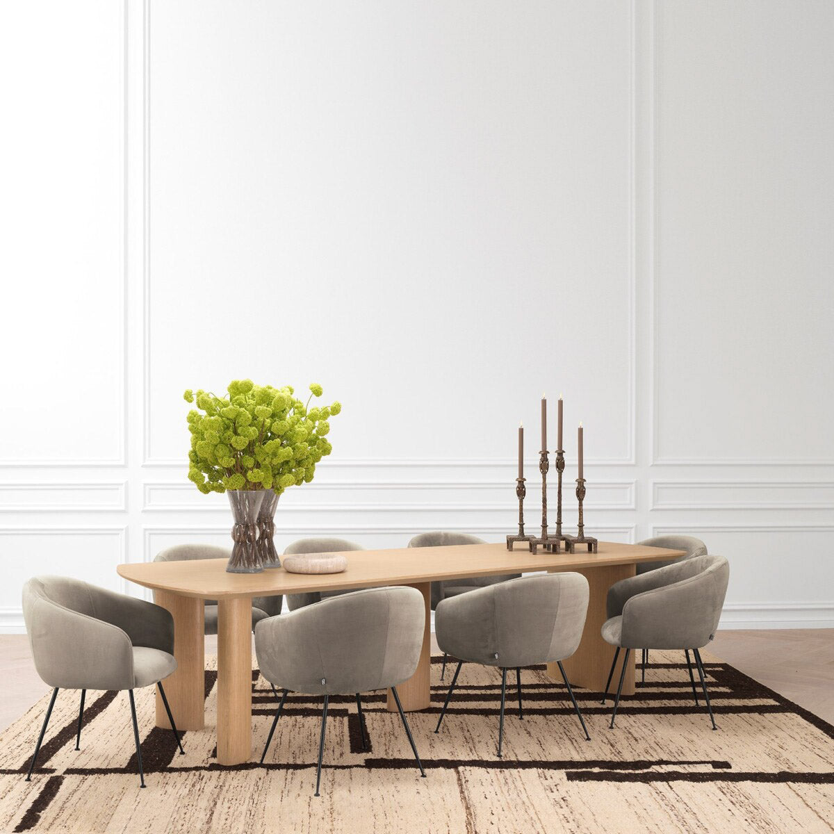 Eichholtz Dining Table Bergman L table. Finished with natural oak veneer, the captivating rectangular silhouette with its three elliptica...