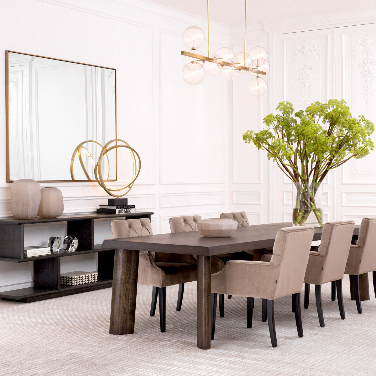 Eichholtz Dining Table Dune its angled legs and bevelled tabletop. Finished in mocha straight oak veneer, this large contemporary