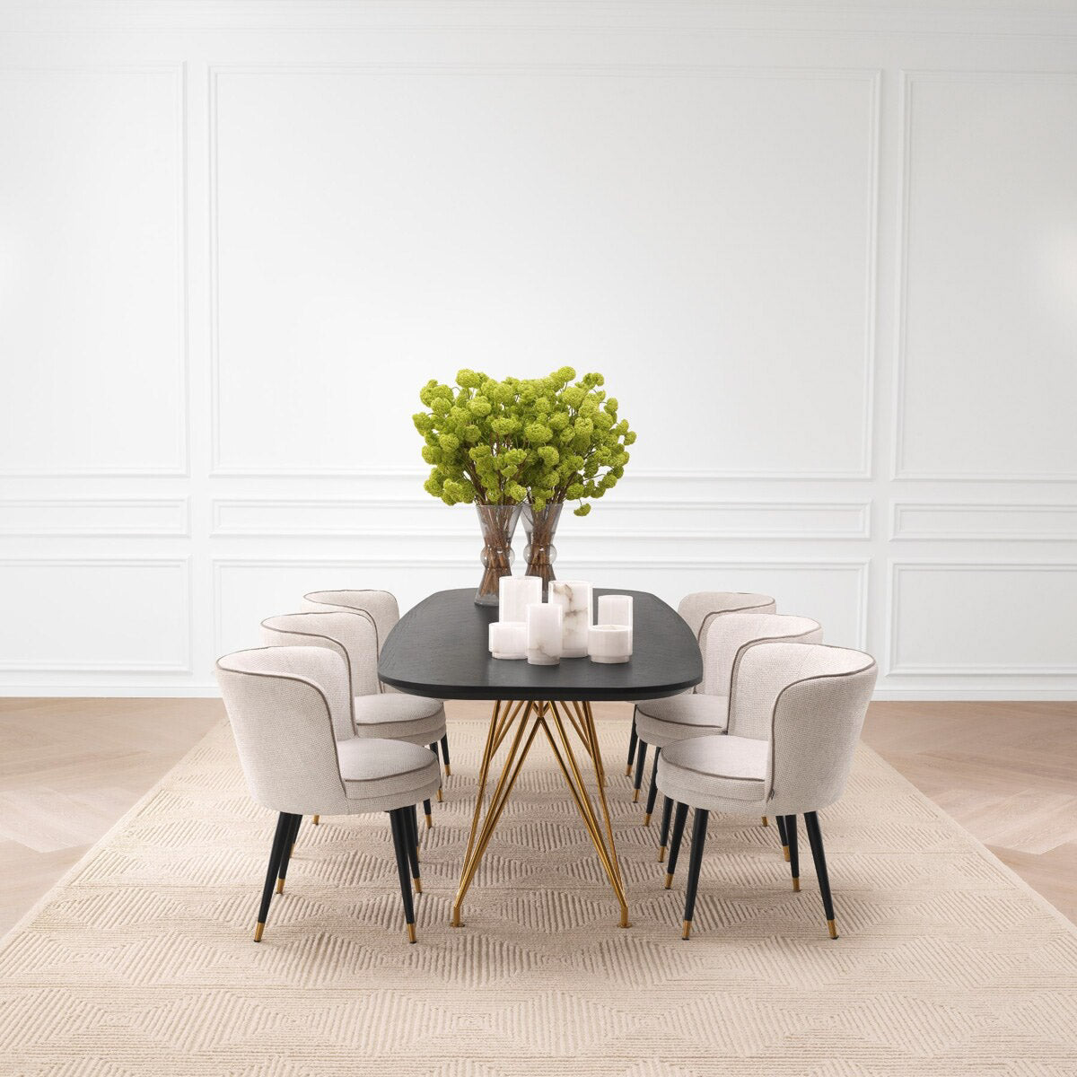 Eichholtz Dining Table Levante table features a charcoal oak veneer that exudes a captivating depth and richness. The brushed
