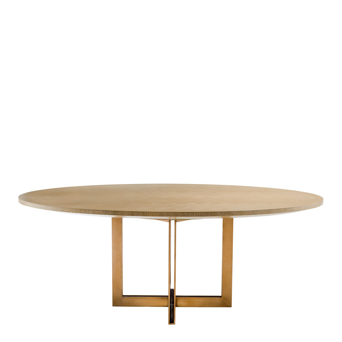 Eichholtz Dining Table Melchior oval that features a sturdy base with a brushed brass finish. As the beautiful herringbone pattern