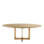 Eichholtz Dining Table Melchior oval that features a sturdy base with a brushed brass finish. As the beautiful herringbone pattern